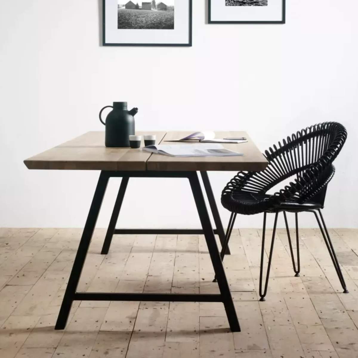 Vincent Shepherd Albert Dining Table Black A Frame Natural Oak 200 x 100