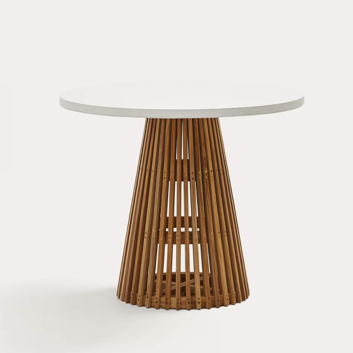 Kave Home Alcaufar round outdoor table made of solid teak wood and white cement Ø 90 cm