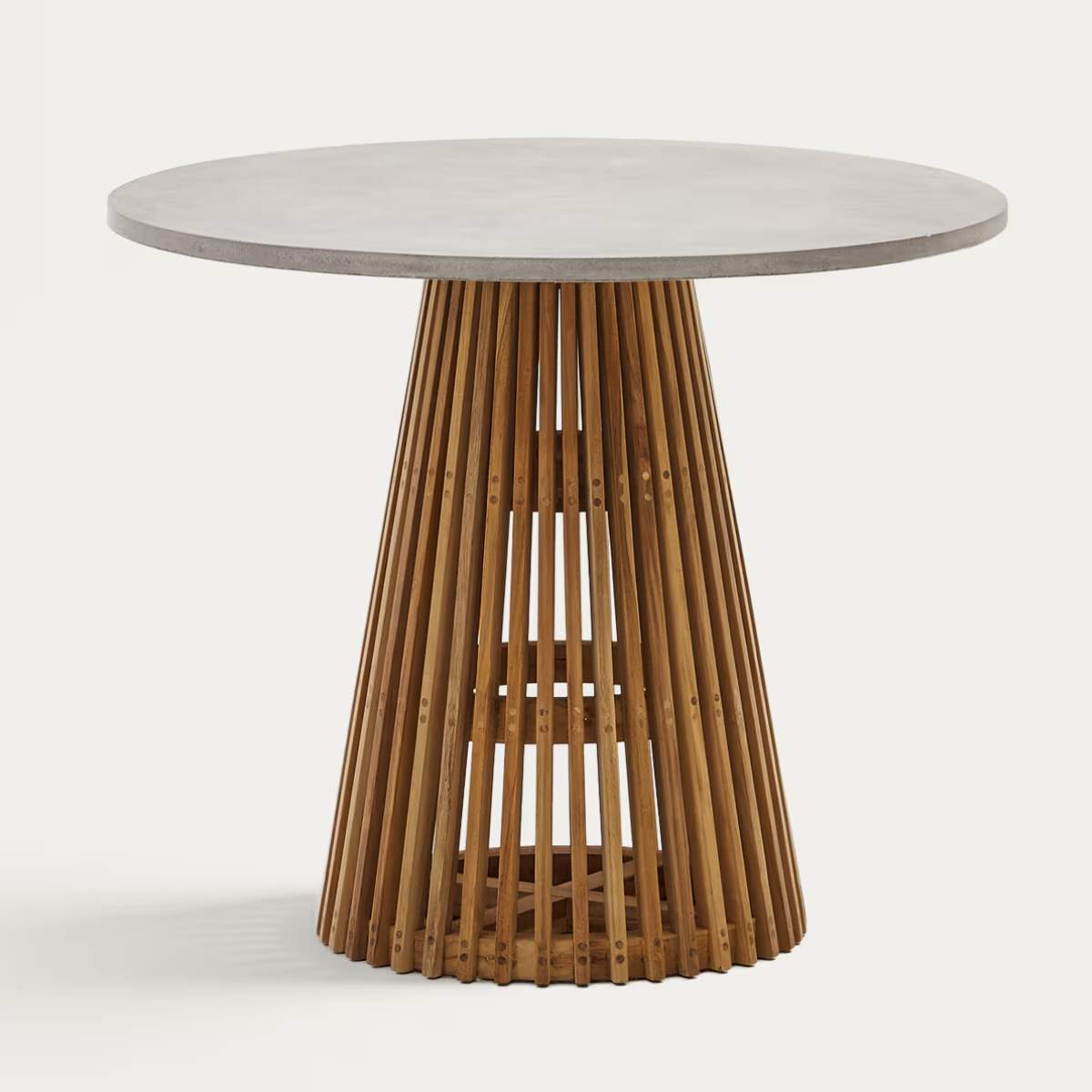 Kave Home Alcaufar round outdoor table made of solid teak wood and grey cement Ø 90 cm