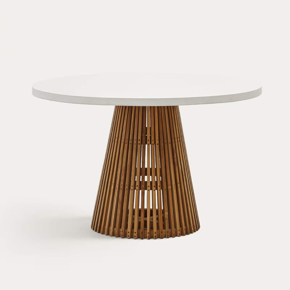 Kave Home Alcaufar round outdoor table made of solid teak wood and white cement Ø 90 cm