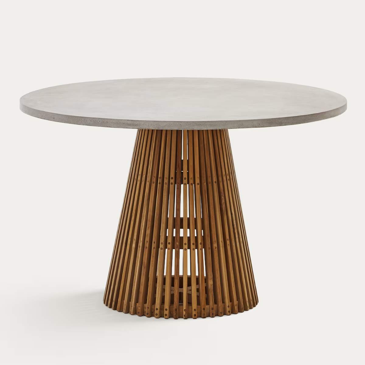 Kave Home Alcaufar round outdoor table made of solid teak wood and grey cement Ø 90 cm