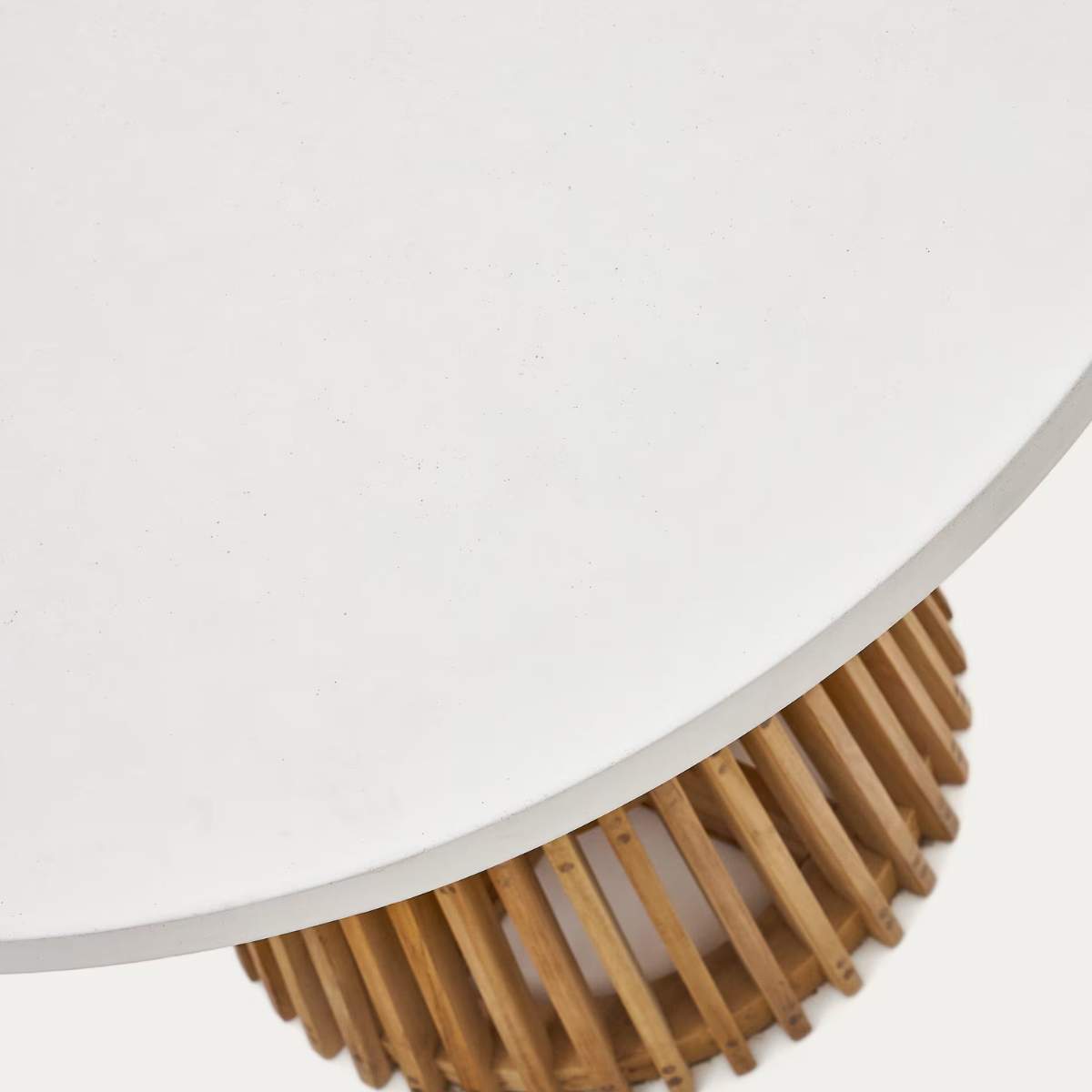 Kave Home Alcaufar round outdoor table made of solid teak wood and white cement Ø 90 cm