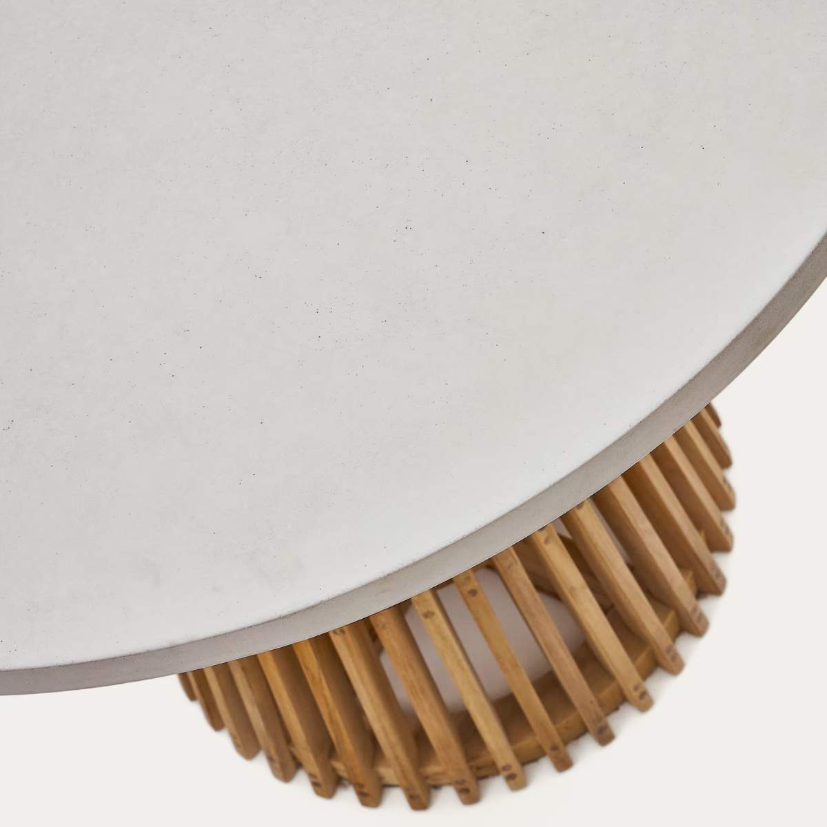 Kave Home Alcaufar round outdoor table made of solid teak wood and grey cement Ø 90 cm