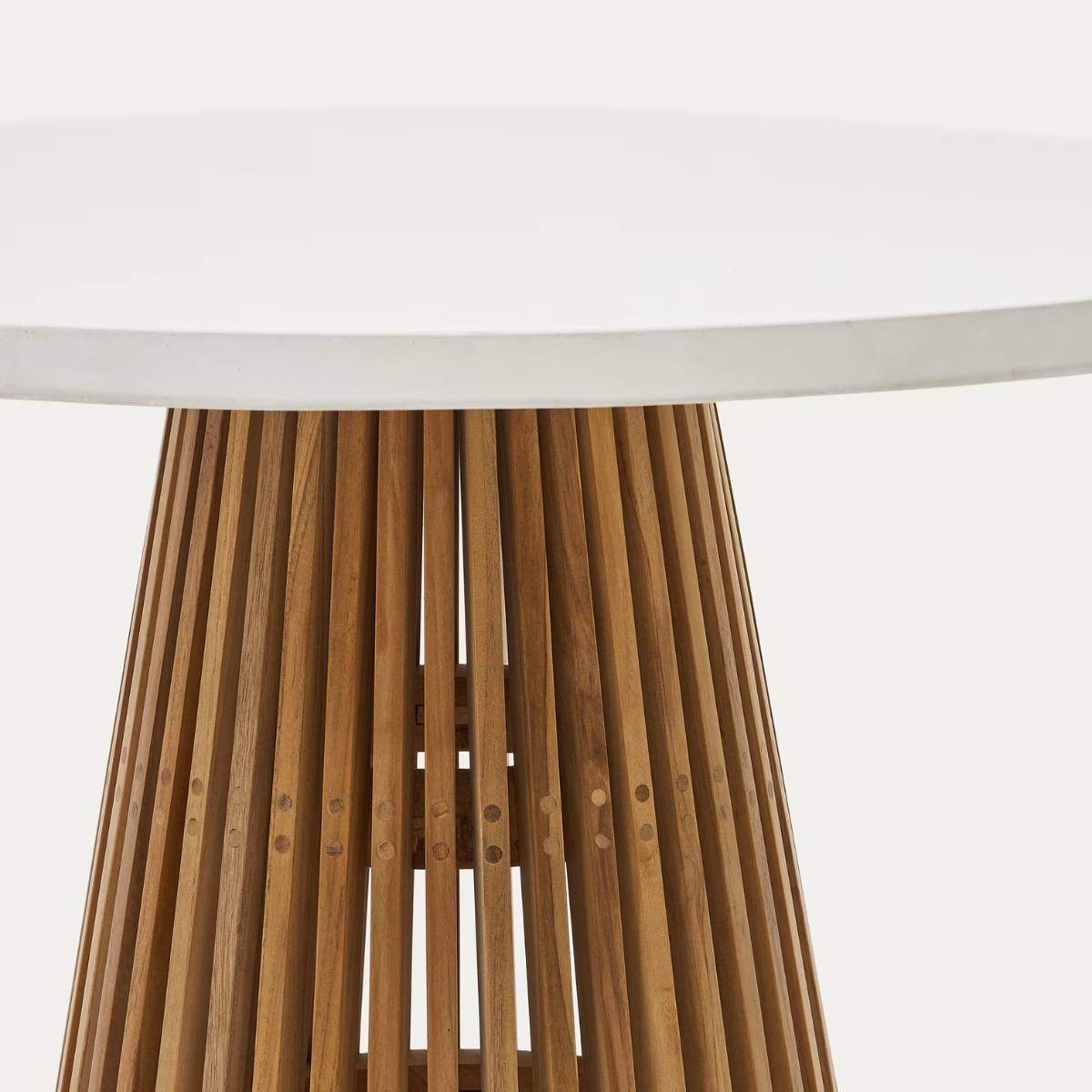 Kave Home Alcaufar round outdoor table made of solid teak wood and white cement Ø 90 cm