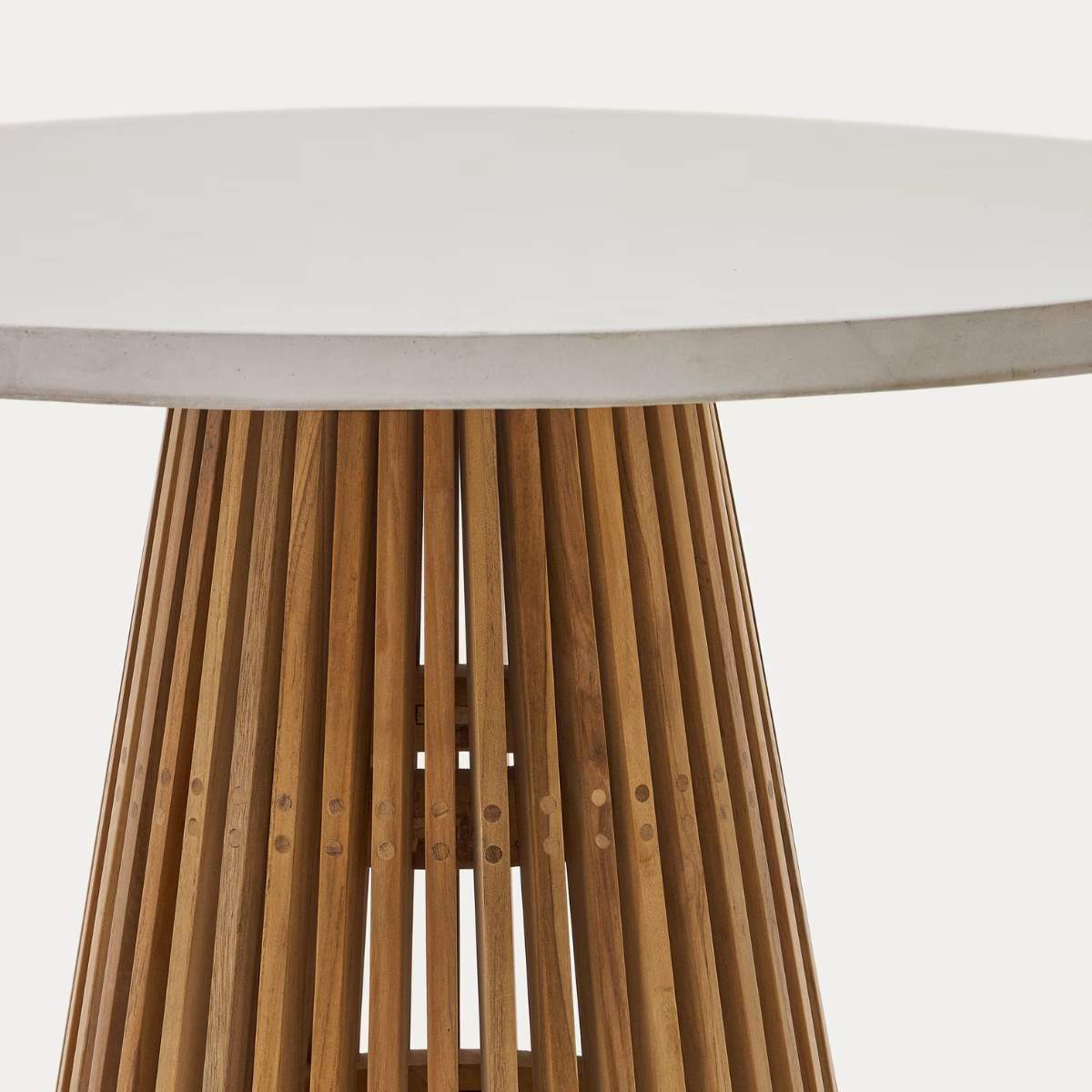 Kave Home Alcaufar round outdoor table made of solid teak wood and grey cement Ø 90 cm