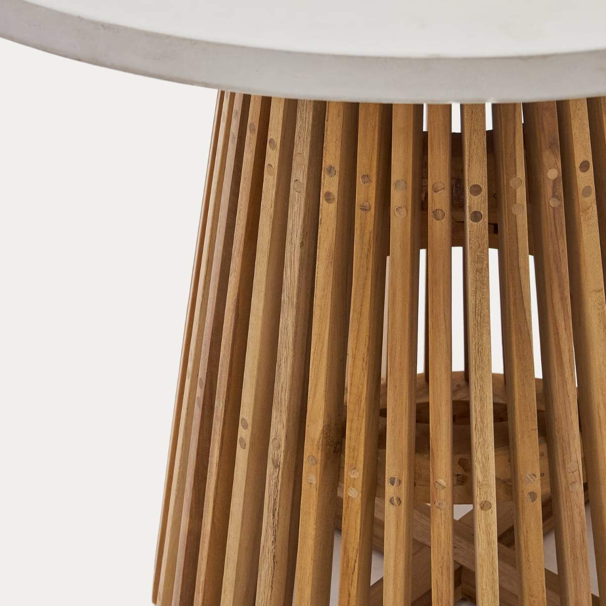 Kave Home Alcaufar round outdoor table made of solid teak wood and grey cement Ø 90 cm