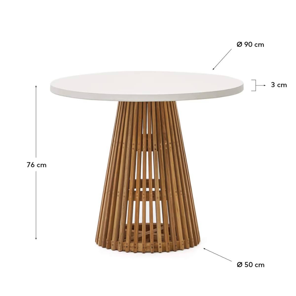 Kave Home Alcaufar round outdoor table made of solid teak wood and white cement Ø 90 cm