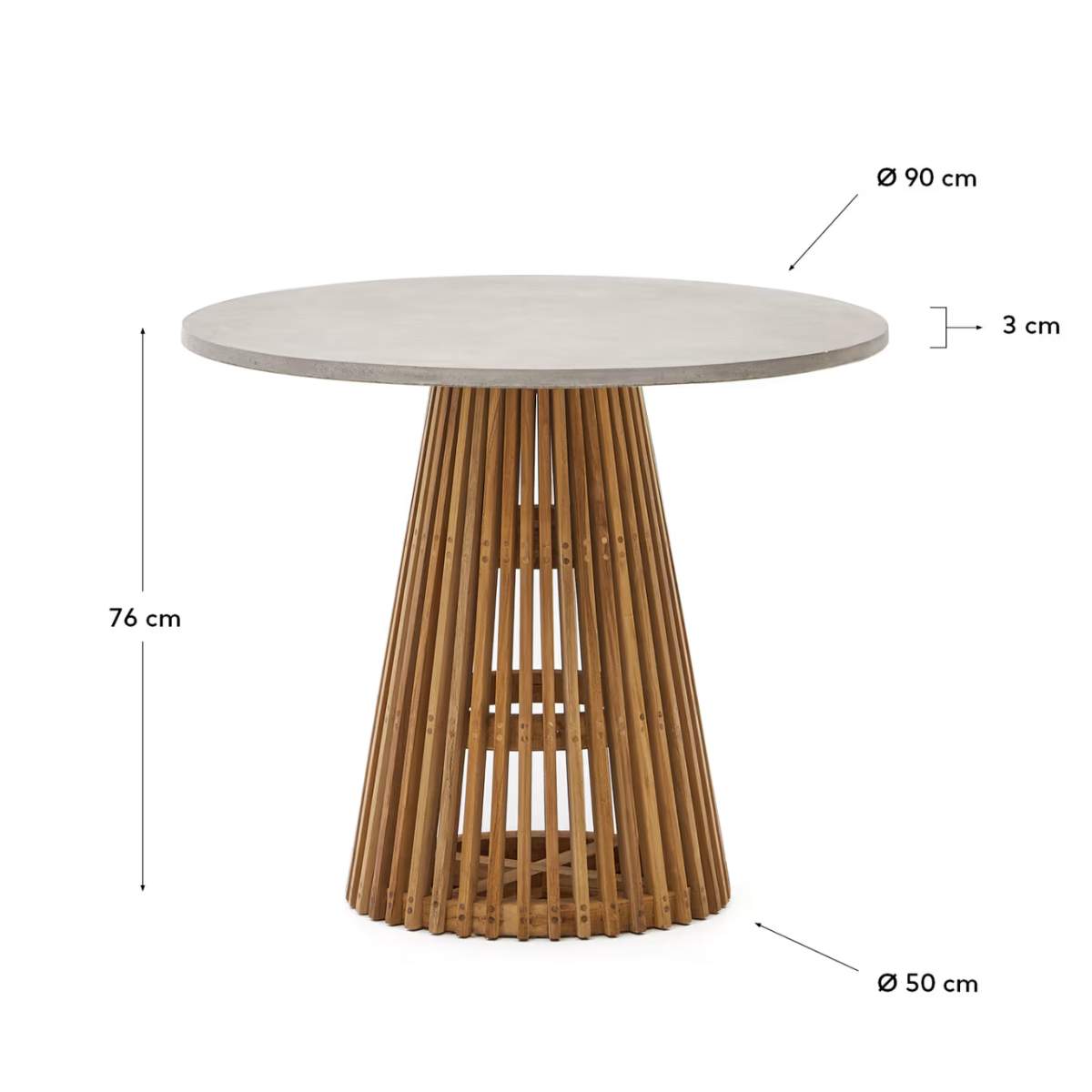 Kave Home Alcaufar round outdoor table made of solid teak wood and grey cement Ø 90 cm