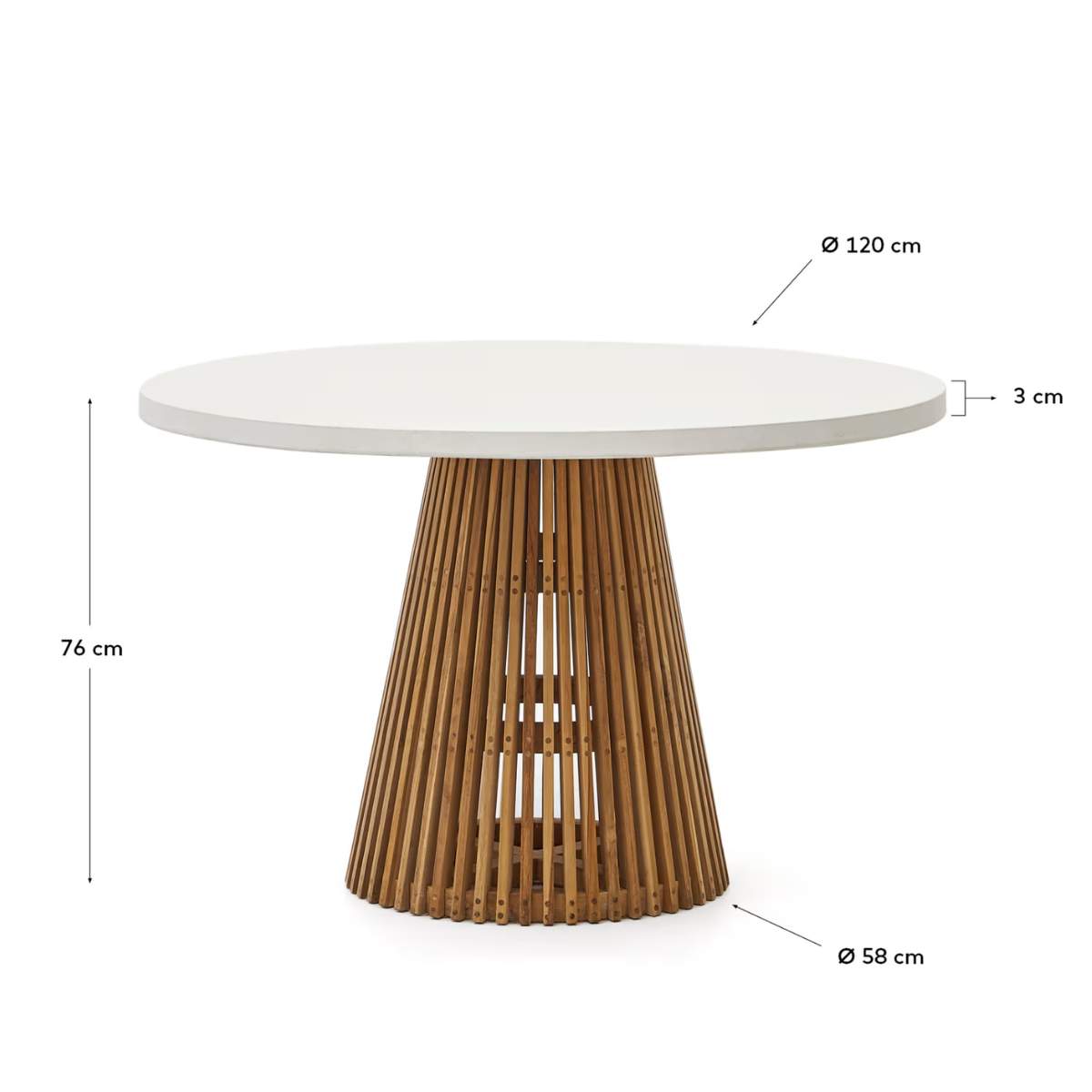 Kave Home Alcaufar round outdoor table made of solid teak wood and white cement Ø 90 cm