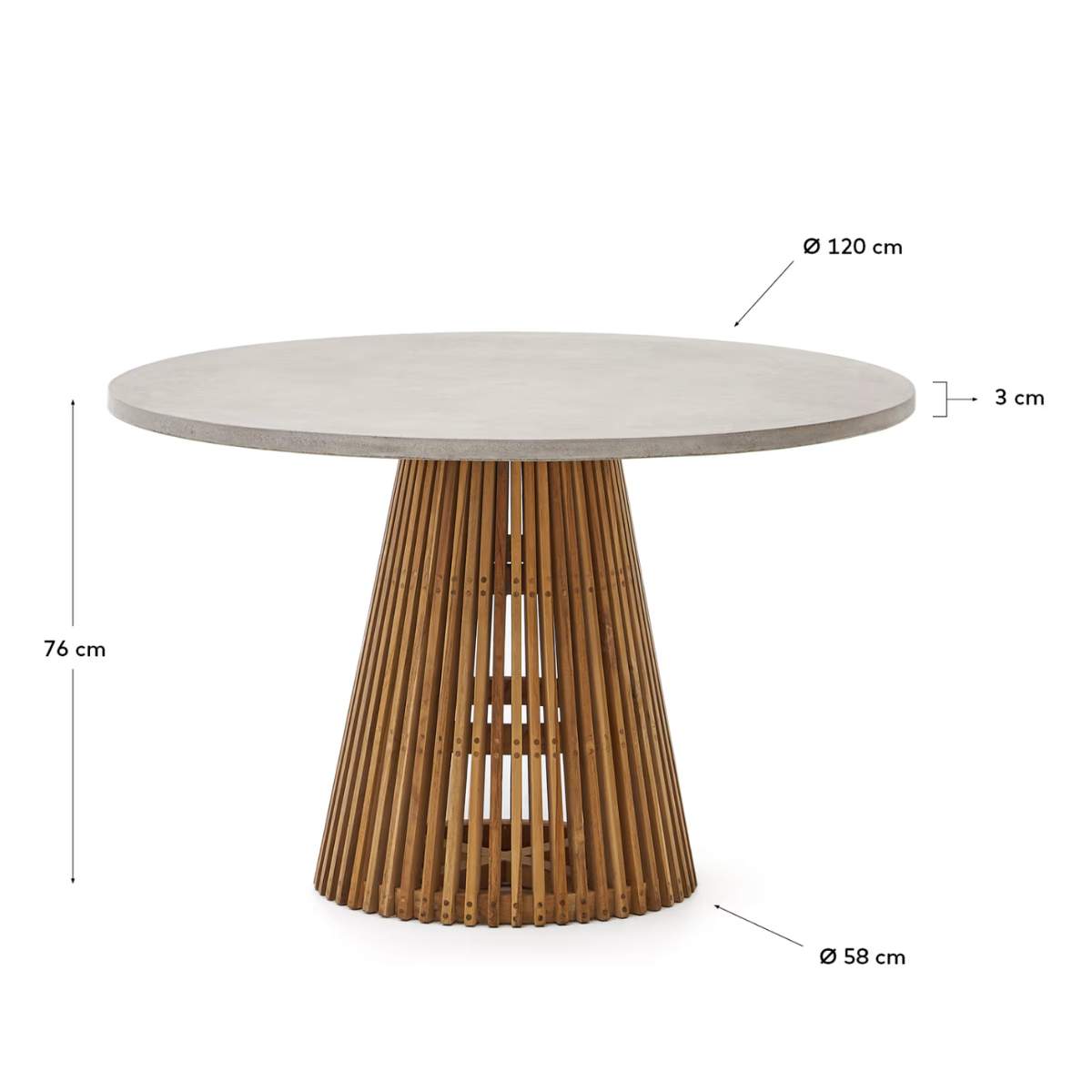 Kave Home Alcaufar round outdoor table made of solid teak wood and grey cement Ø 90 cm