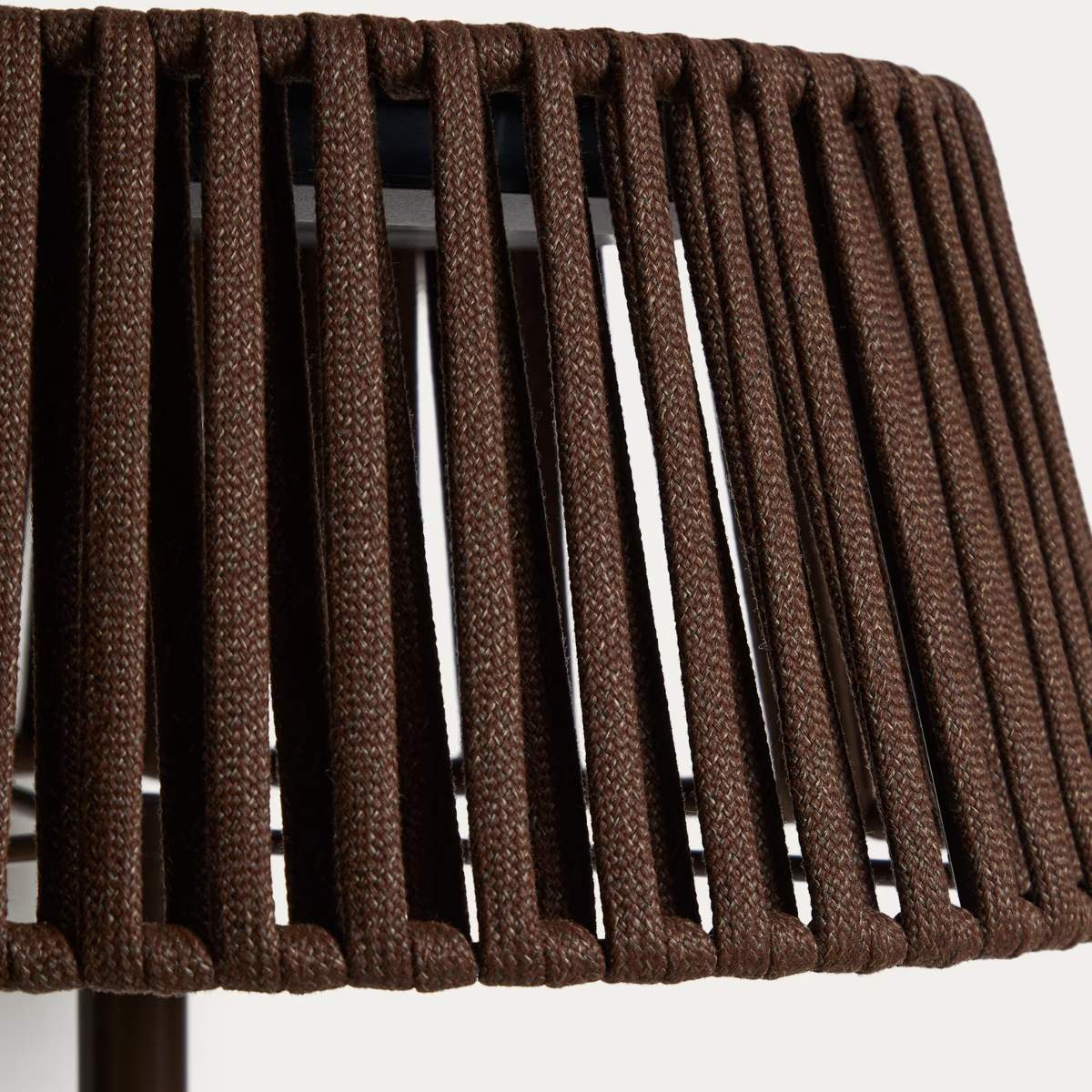 Kave Home Aldet outdoor solar floor lamp in terracotta flat rope cord with metal stand Ø46cm
