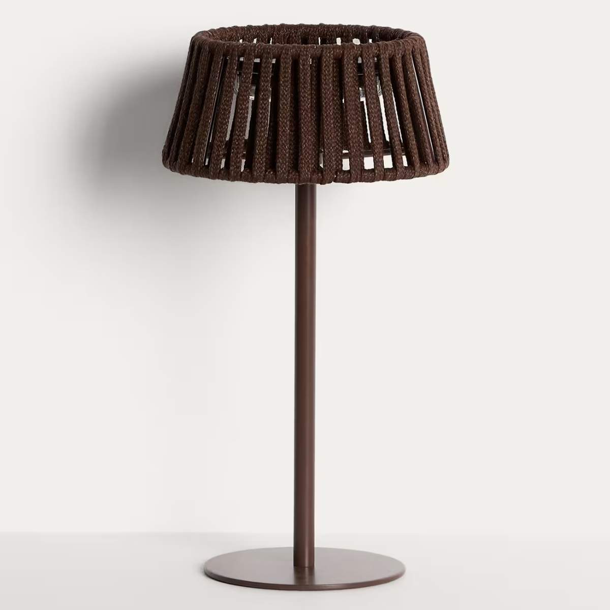 Kave Home Aldet outdoor solar table lamp in terracotta flat rope cord with metal stand
