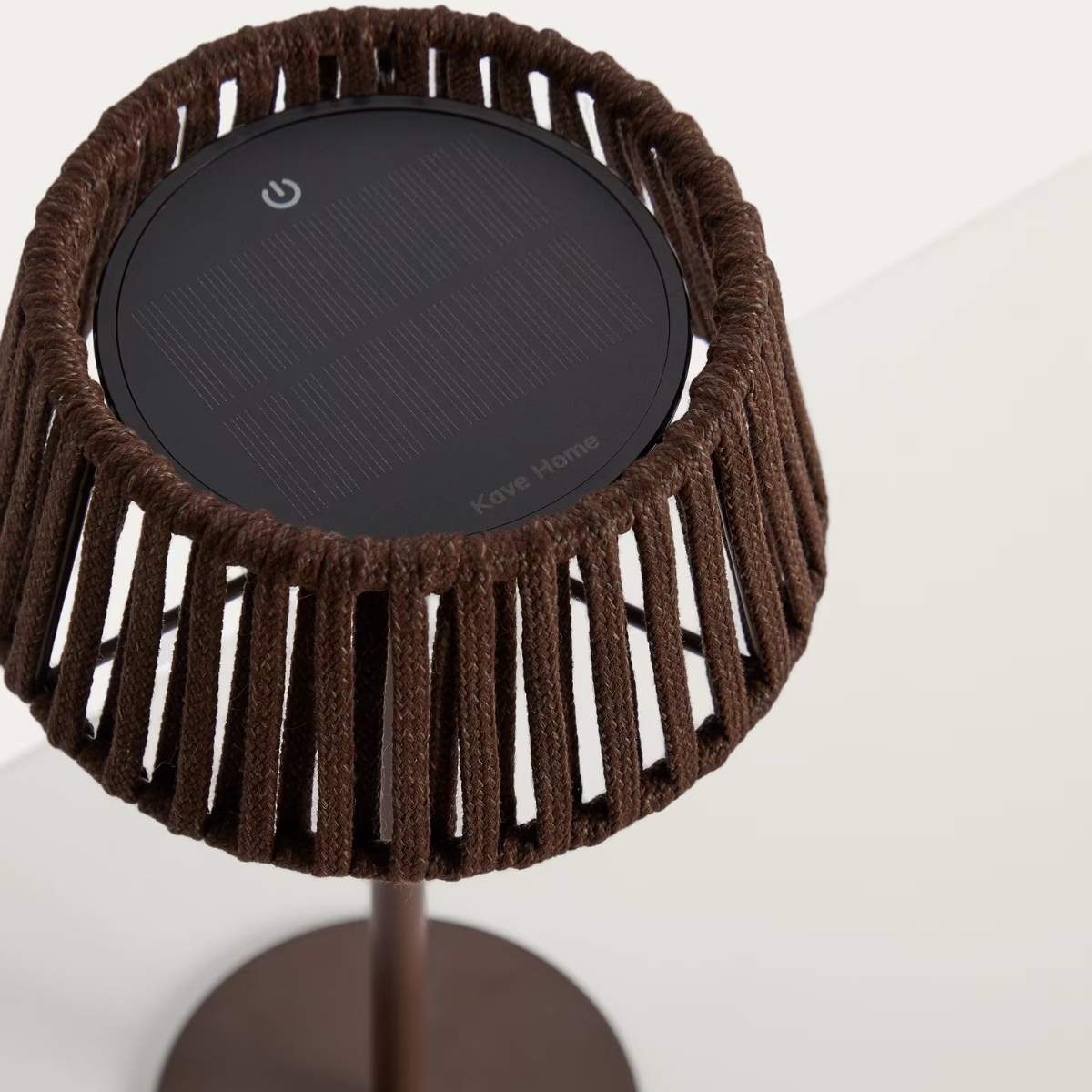 Kave Home Aldet outdoor solar table lamp in terracotta flat rope cord with metal stand