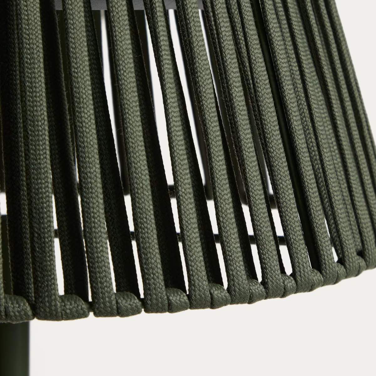 Kave Home Aldet outdoor solar floor lamp in terracotta flat rope cord with metal stand Ø46cm