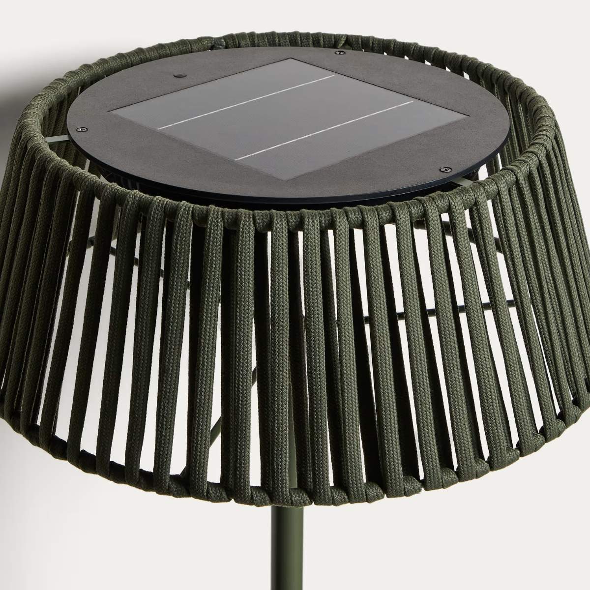 Kave Home Aldet outdoor solar floor lamp in terracotta flat rope cord with metal stand Ø46cm