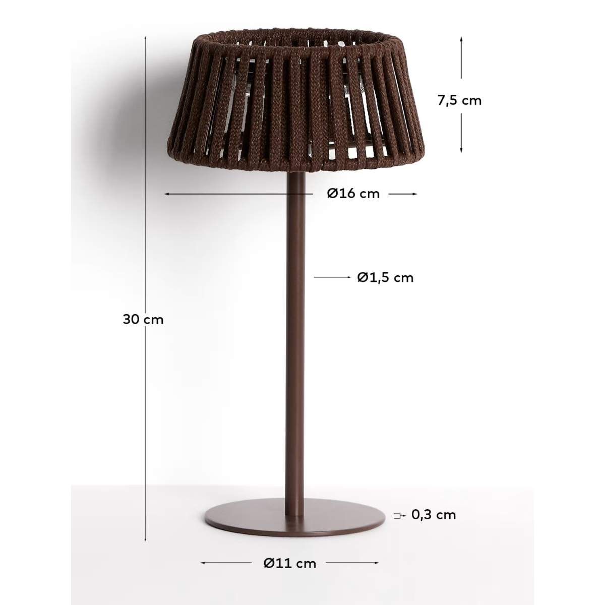 Kave Home Aldet outdoor solar table lamp in terracotta flat rope cord with metal stand