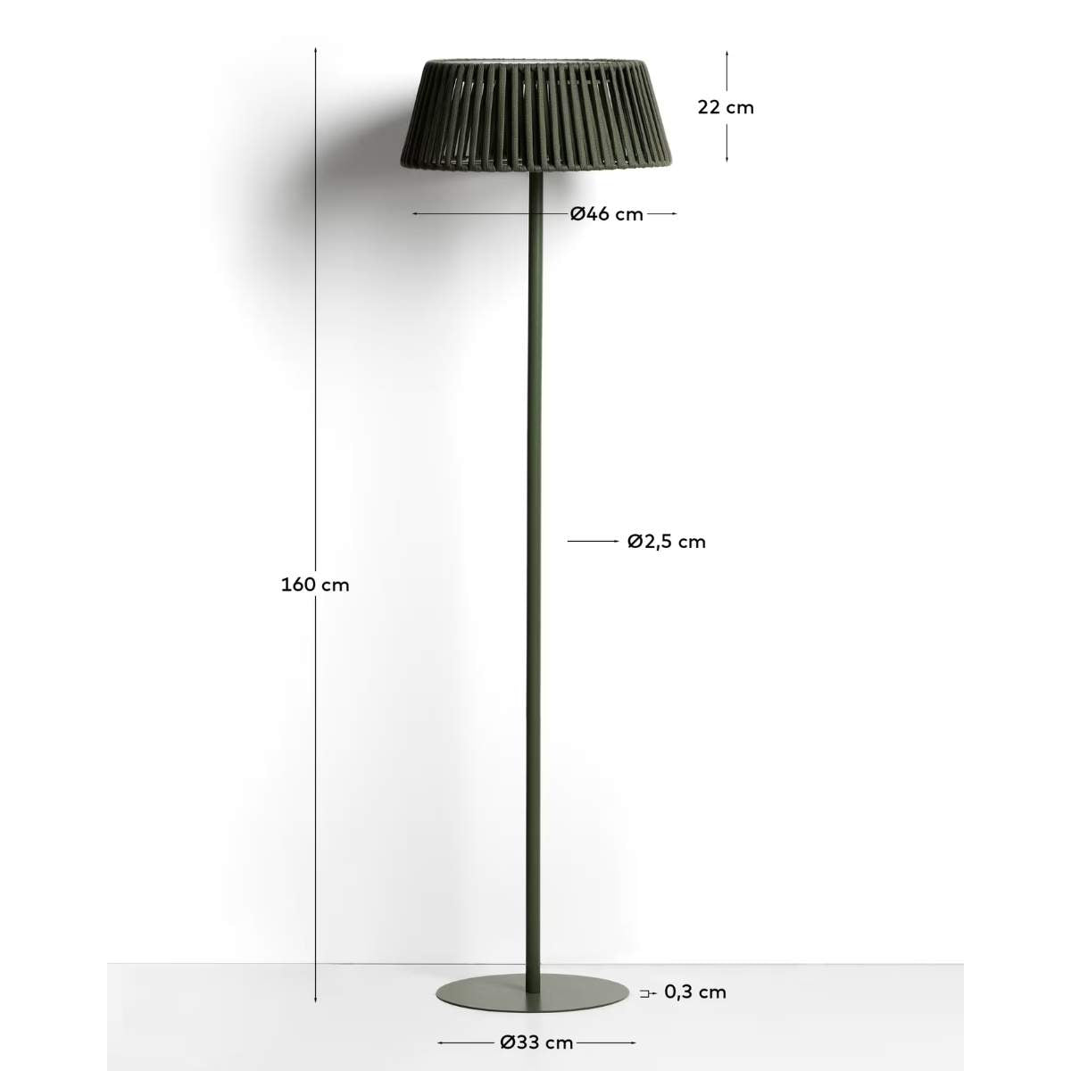 Kave Home Aldet outdoor solar floor lamp in terracotta flat rope cord with metal stand Ø46cm