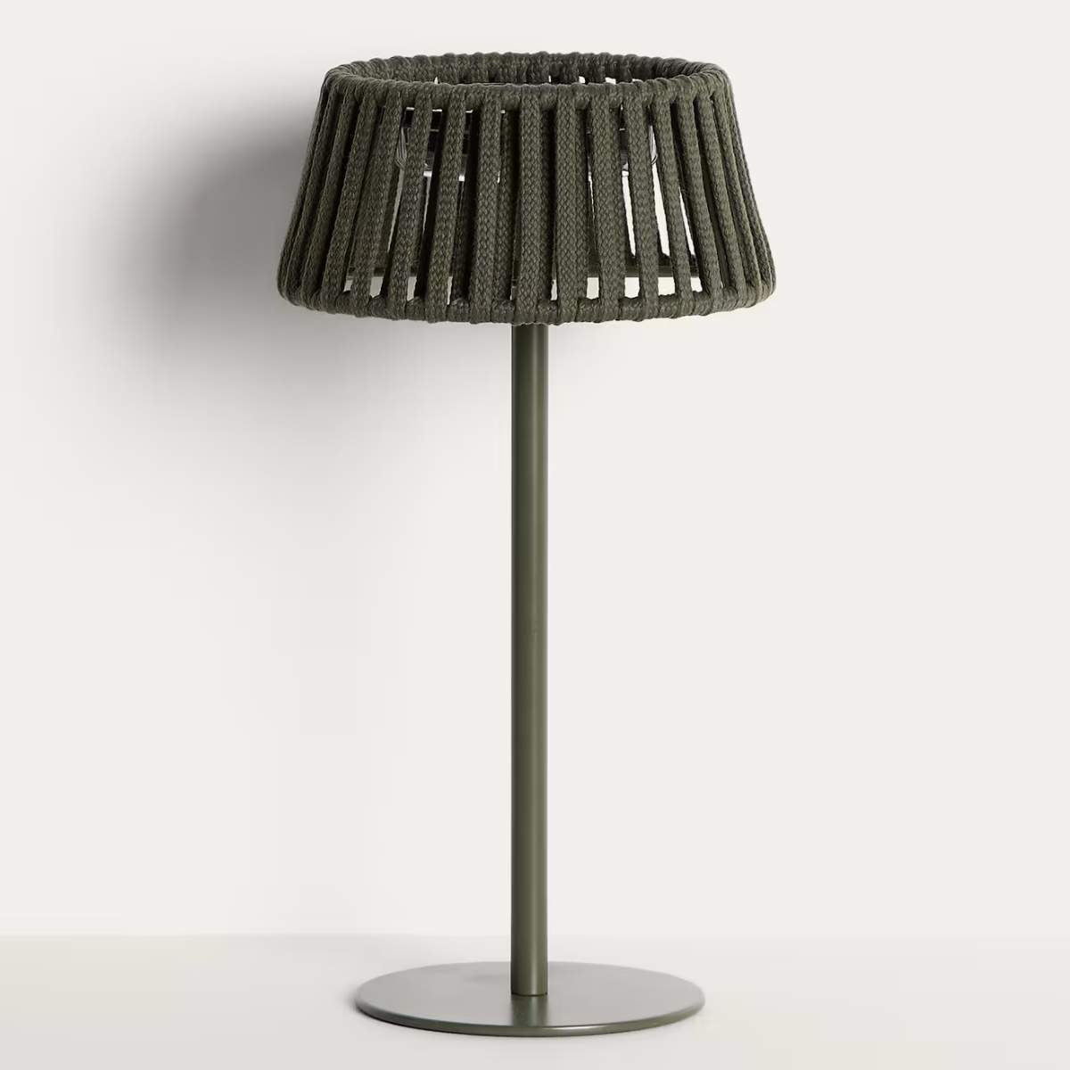 Kave Home Aldet outdoor solar table lamp in terracotta flat rope cord with metal stand