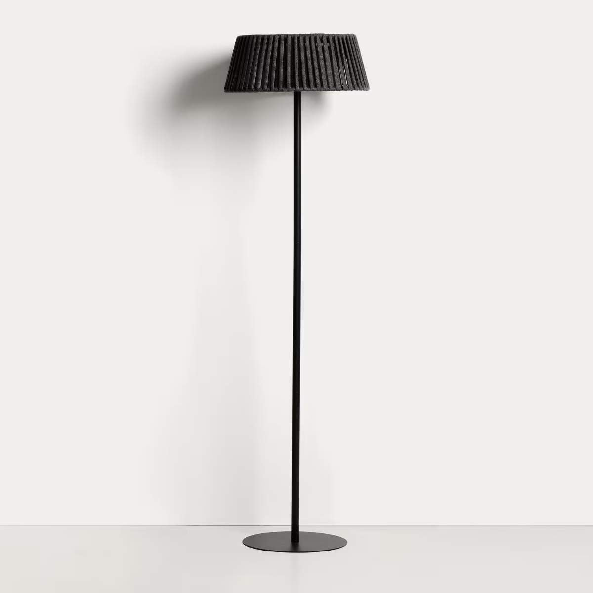 Kave Home Aldet outdoor solar floor lamp in terracotta flat rope cord with metal stand Ø46cm