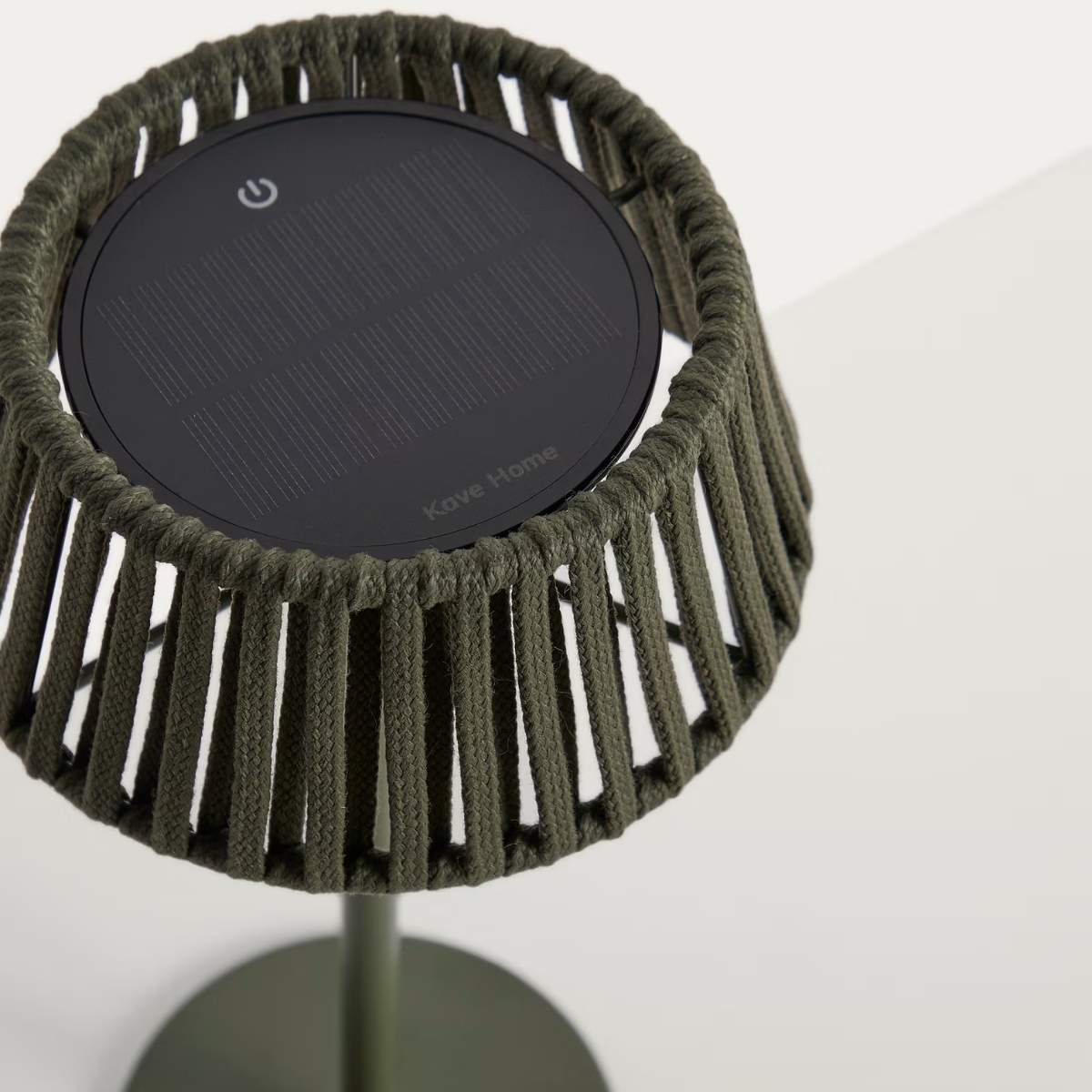 Kave Home Aldet outdoor solar table lamp in terracotta flat rope cord with metal stand