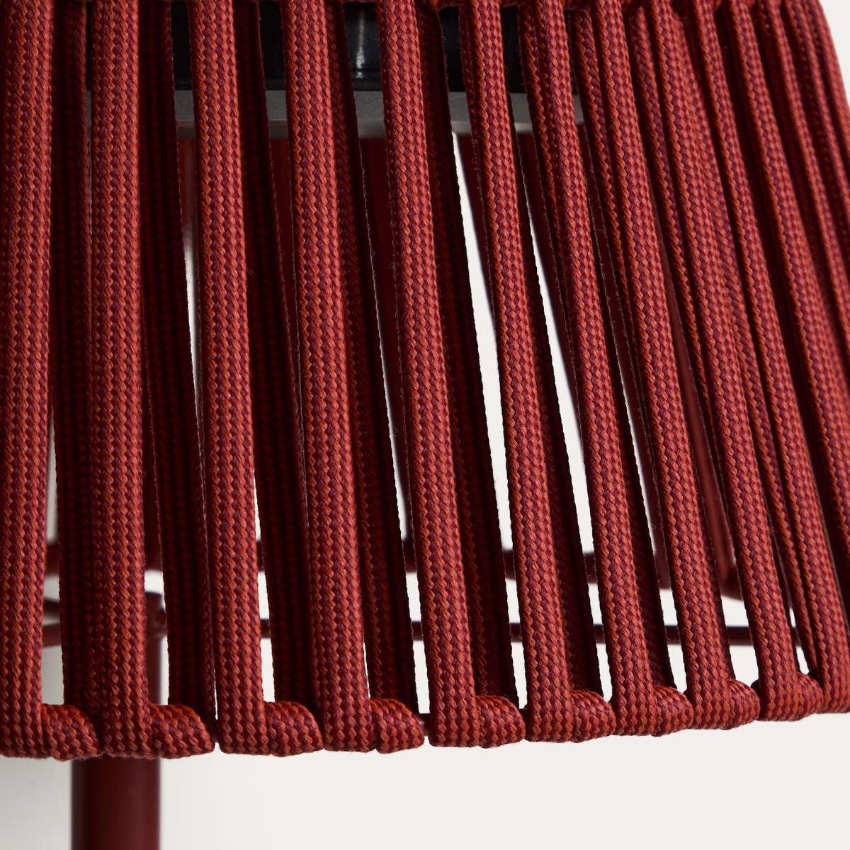 Kave Home Aldet outdoor solar floor lamp in terracotta flat rope cord with metal stand Ø46cm