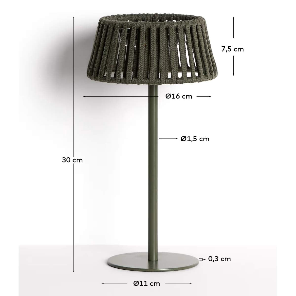 Kave Home Aldet outdoor solar table lamp in terracotta flat rope cord with metal stand