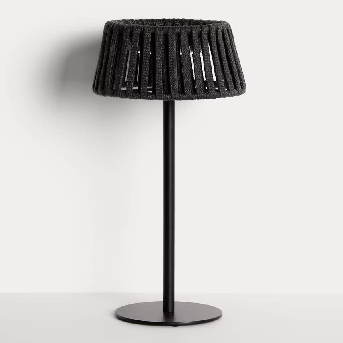 Kave Home Aldet outdoor solar table lamp in terracotta flat rope cord with metal stand