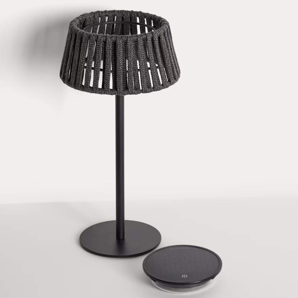Kave Home Aldet outdoor solar table lamp in terracotta flat rope cord with metal stand