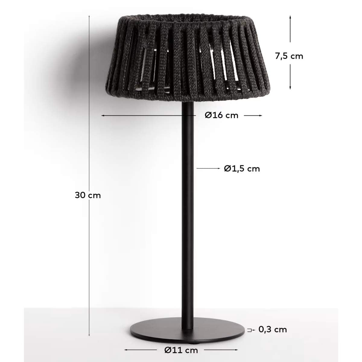Kave Home Aldet outdoor solar table lamp in terracotta flat rope cord with metal stand