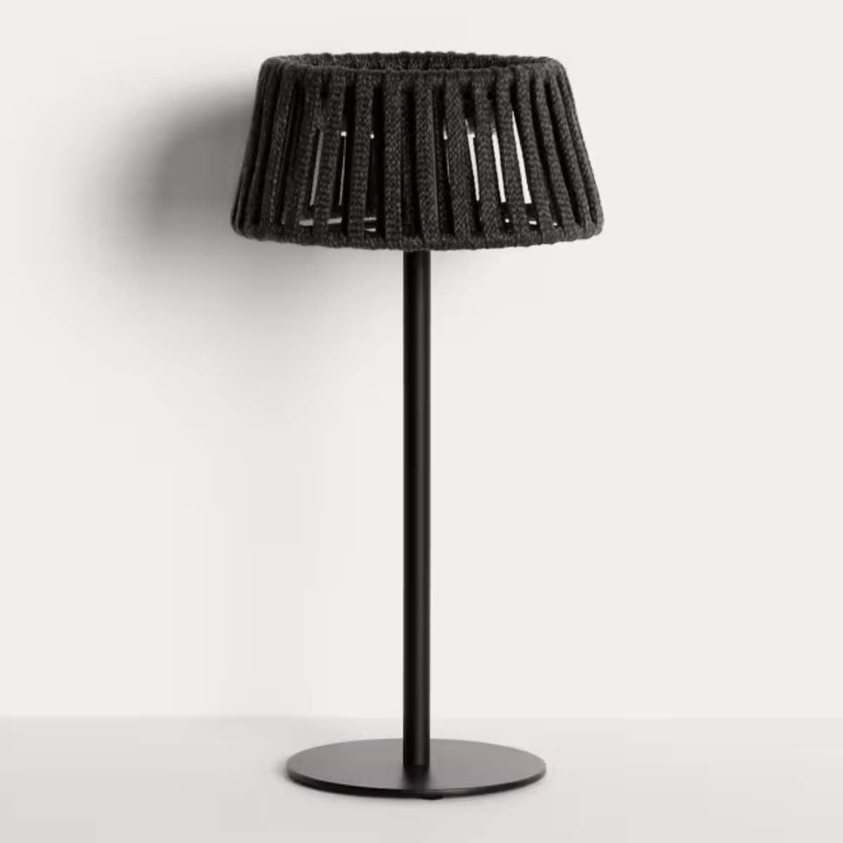 Kave Home Aldet outdoor solar table lamp in terracotta flat rope cord with metal stand