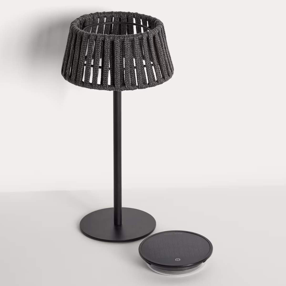 Kave Home Aldet outdoor solar table lamp in terracotta flat rope cord with metal stand