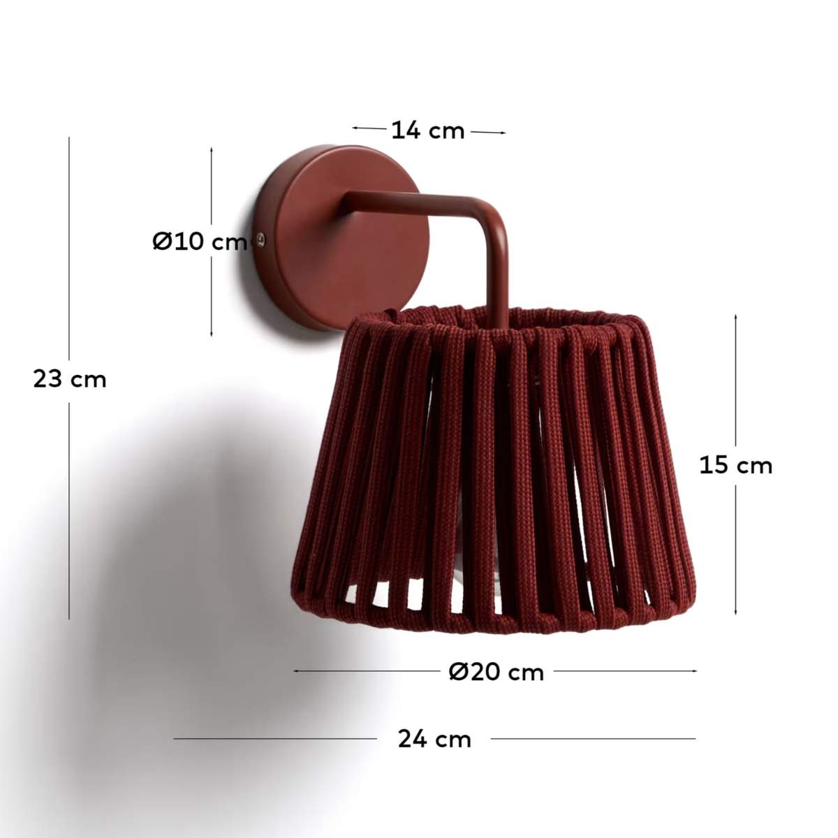 Kave Home Aldet terracotta outdoor wall light in flat rope cord and metal