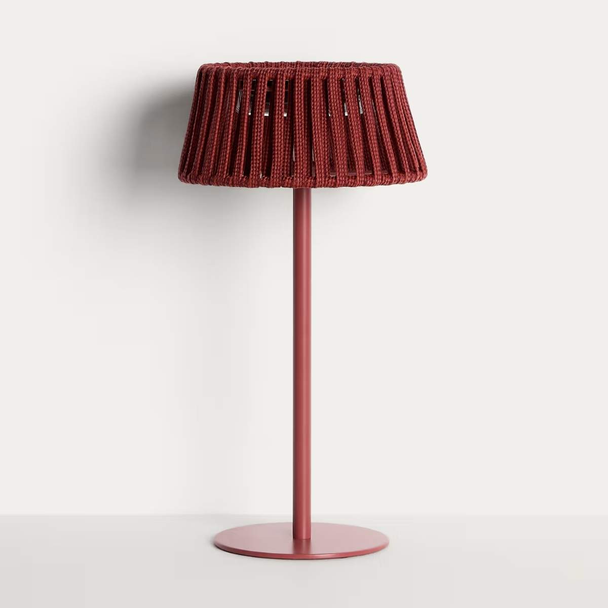 Kave Home Aldet outdoor solar table lamp in terracotta flat rope cord with metal stand