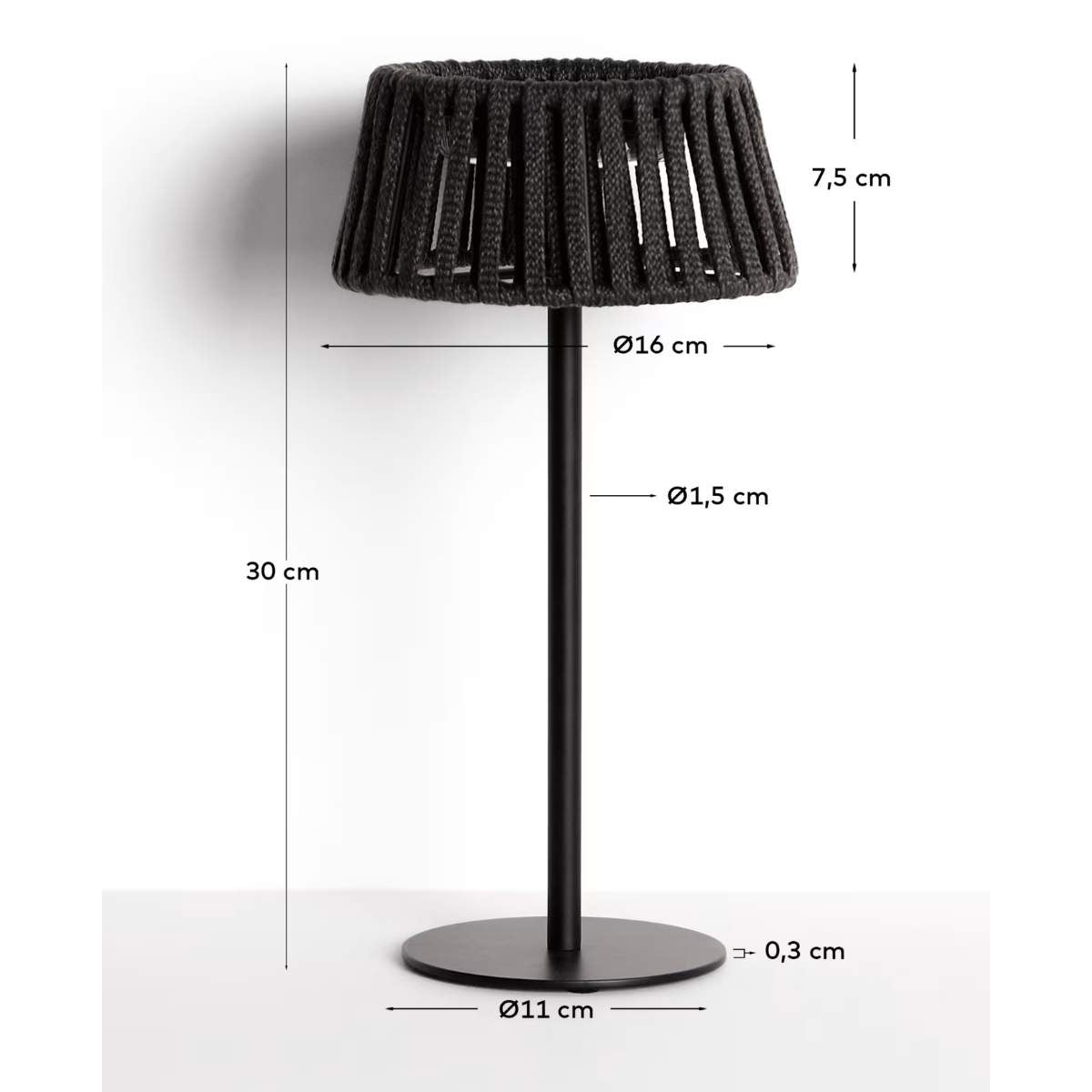 Kave Home Aldet outdoor solar table lamp in terracotta flat rope cord with metal stand