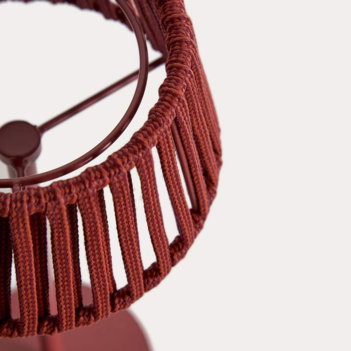 Kave Home Aldet outdoor solar table lamp in terracotta flat rope cord with metal stand