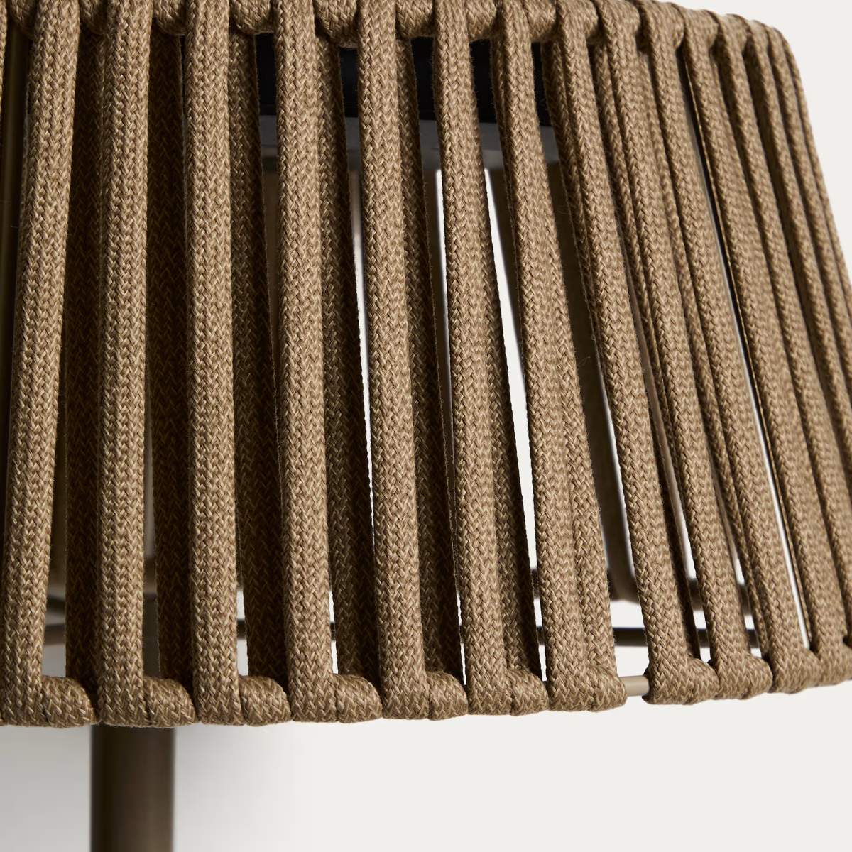 Kave Home Aldet outdoor solar floor lamp in terracotta flat rope cord with metal stand Ø46cm