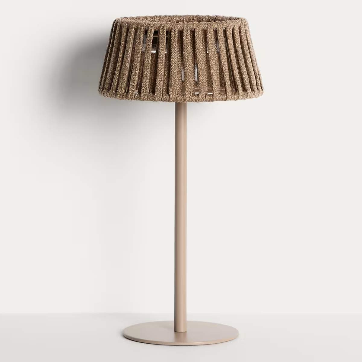 Kave Home Aldet outdoor solar table lamp in terracotta flat rope cord with metal stand