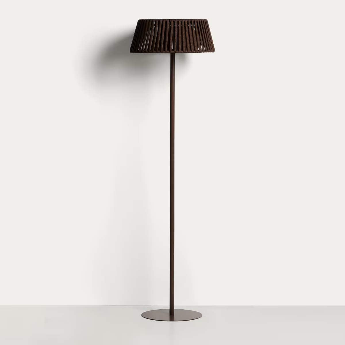 Kave Home Aldet outdoor solar floor lamp in terracotta flat rope cord with metal stand Ø46cm
