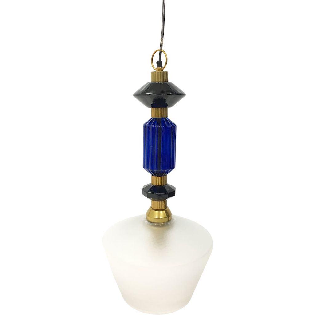 Alena Ink Blue and Frosted Glass Pendant Lamp-Beaumonde