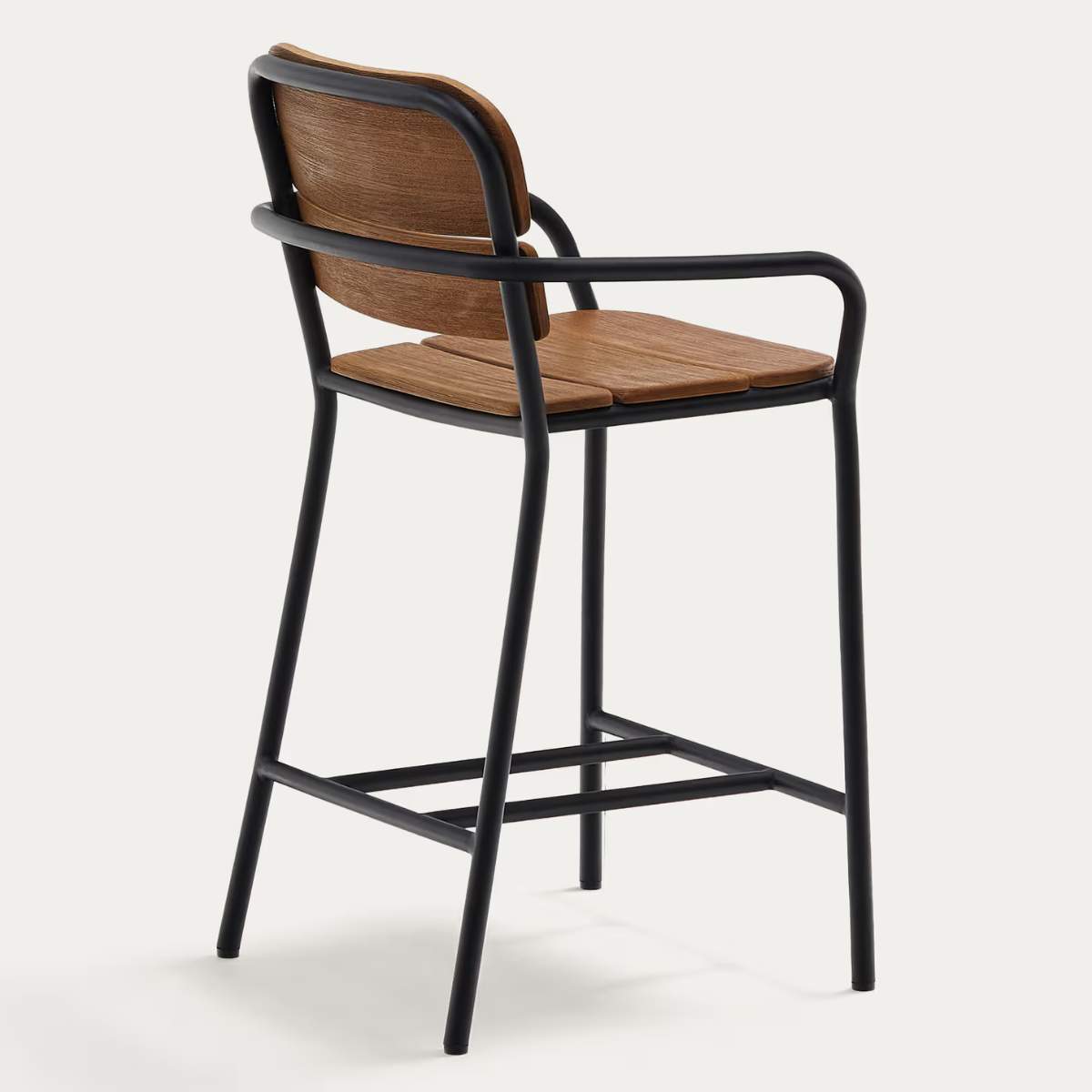 Kave Home Algueret Stool Solid Eucalyptus Wood Natural Finish and Black Aluminum 65 cm FSC 100%
