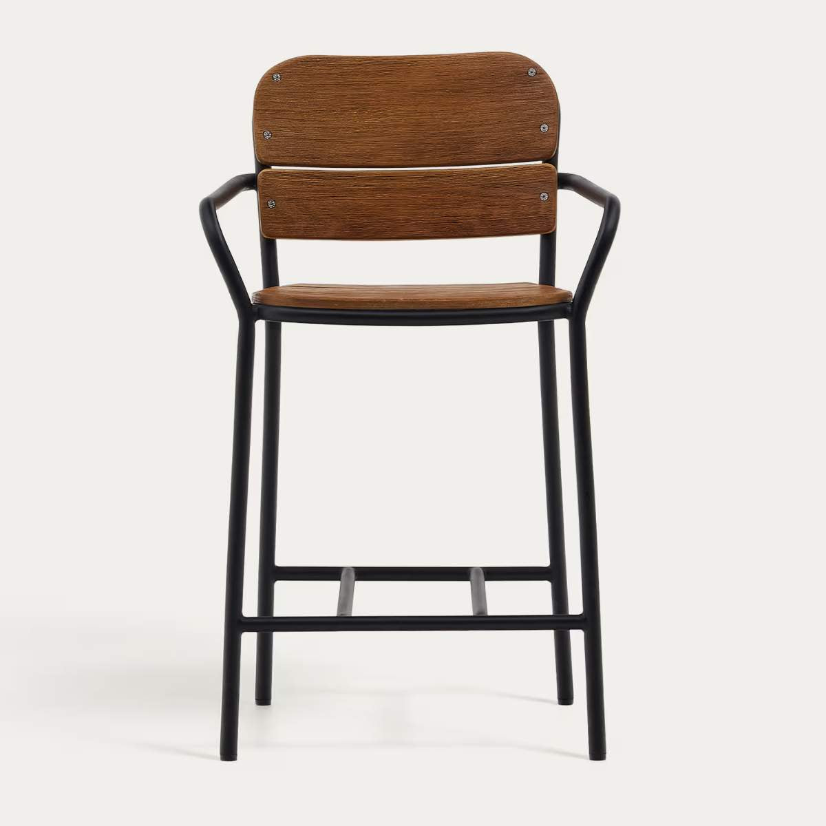 Kave Home Algueret Stool Solid Eucalyptus Wood Natural Finish and Black Aluminum 65 cm FSC 100%