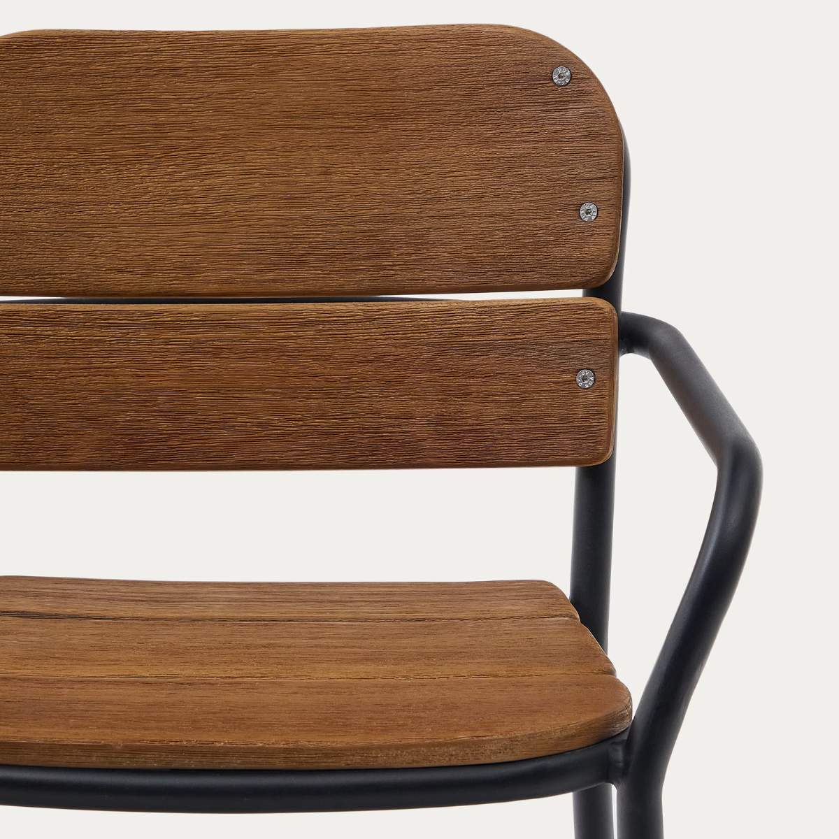 Kave Home Algueret Stool Solid Eucalyptus Wood Natural Finish and Black Aluminum 65 cm FSC 100%
