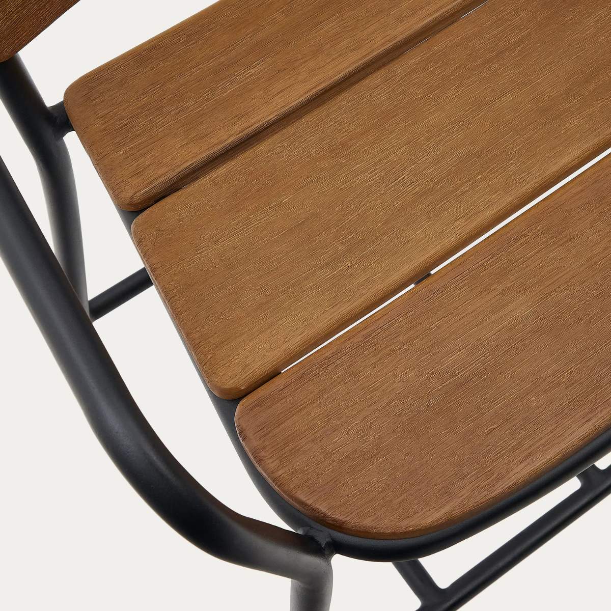 Kave Home Algueret Stool Solid Eucalyptus Wood Natural Finish and Black Aluminum 65 cm FSC 100%