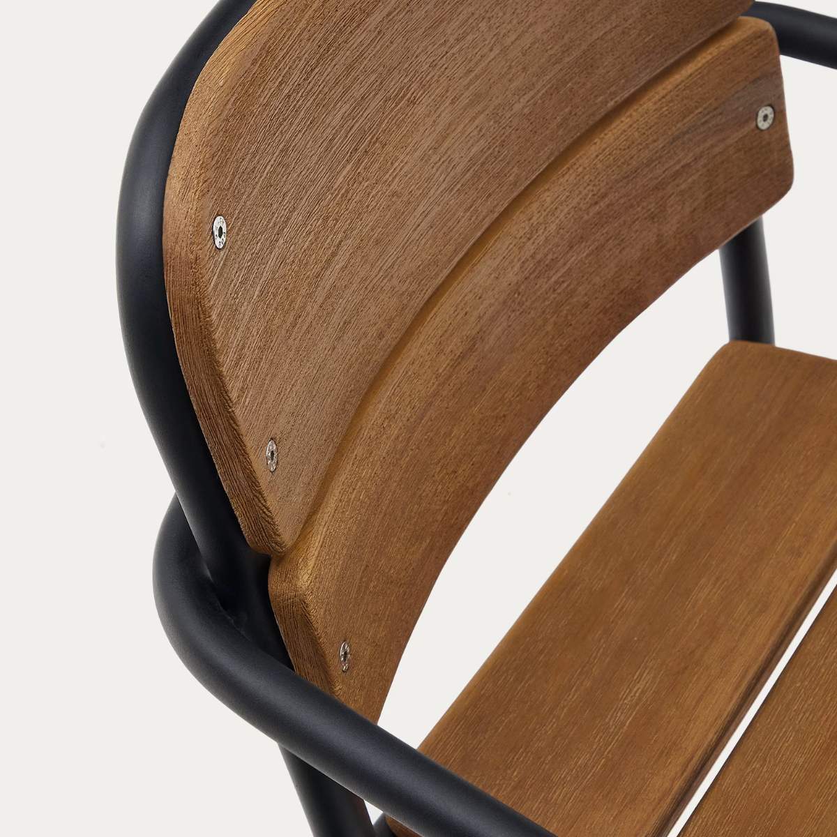 Kave Home Algueret Stool Solid Eucalyptus Wood Natural Finish and Black Aluminum 65 cm FSC 100%