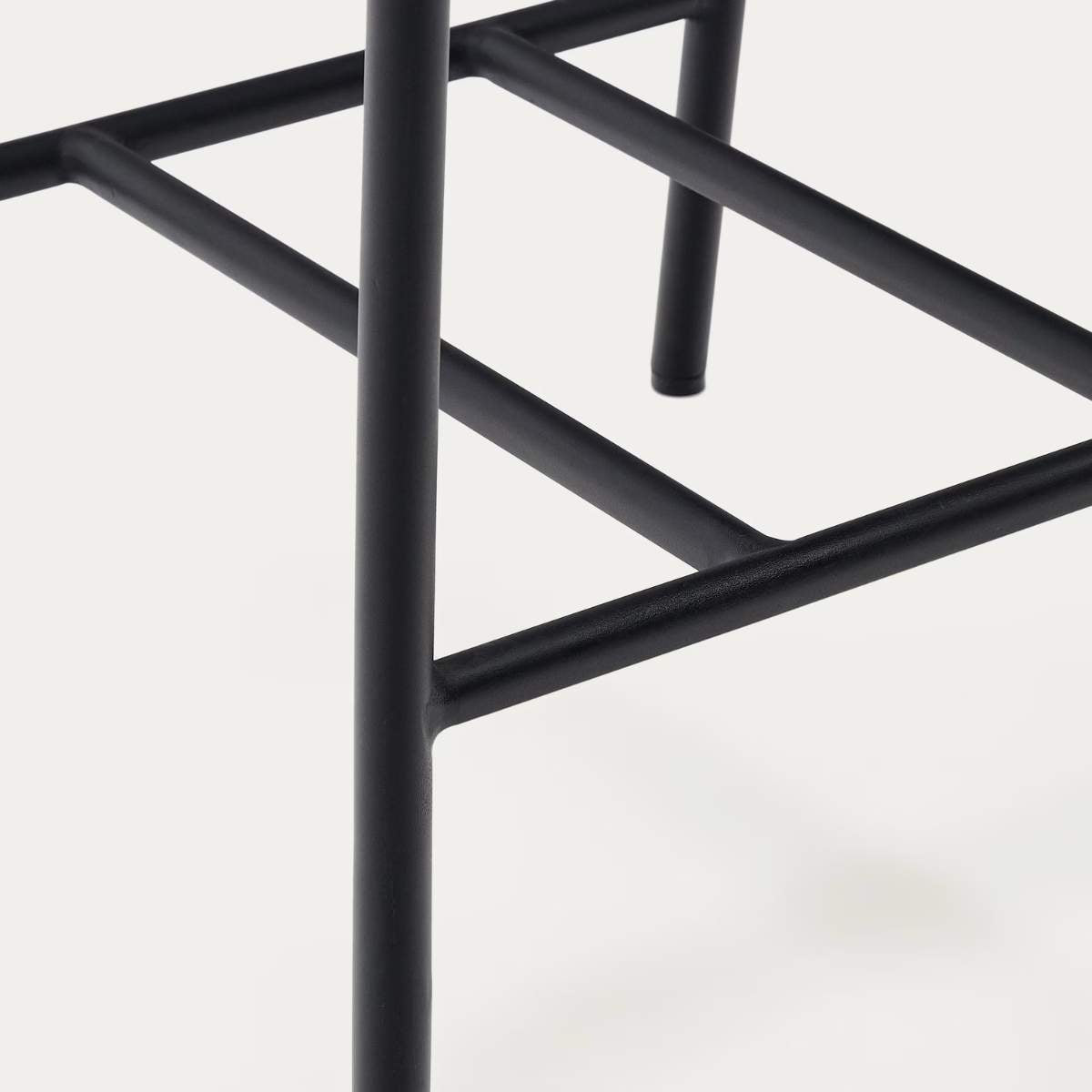 Kave Home Algueret Stool Solid Eucalyptus Wood Natural Finish and Black Aluminum 65 cm FSC 100%