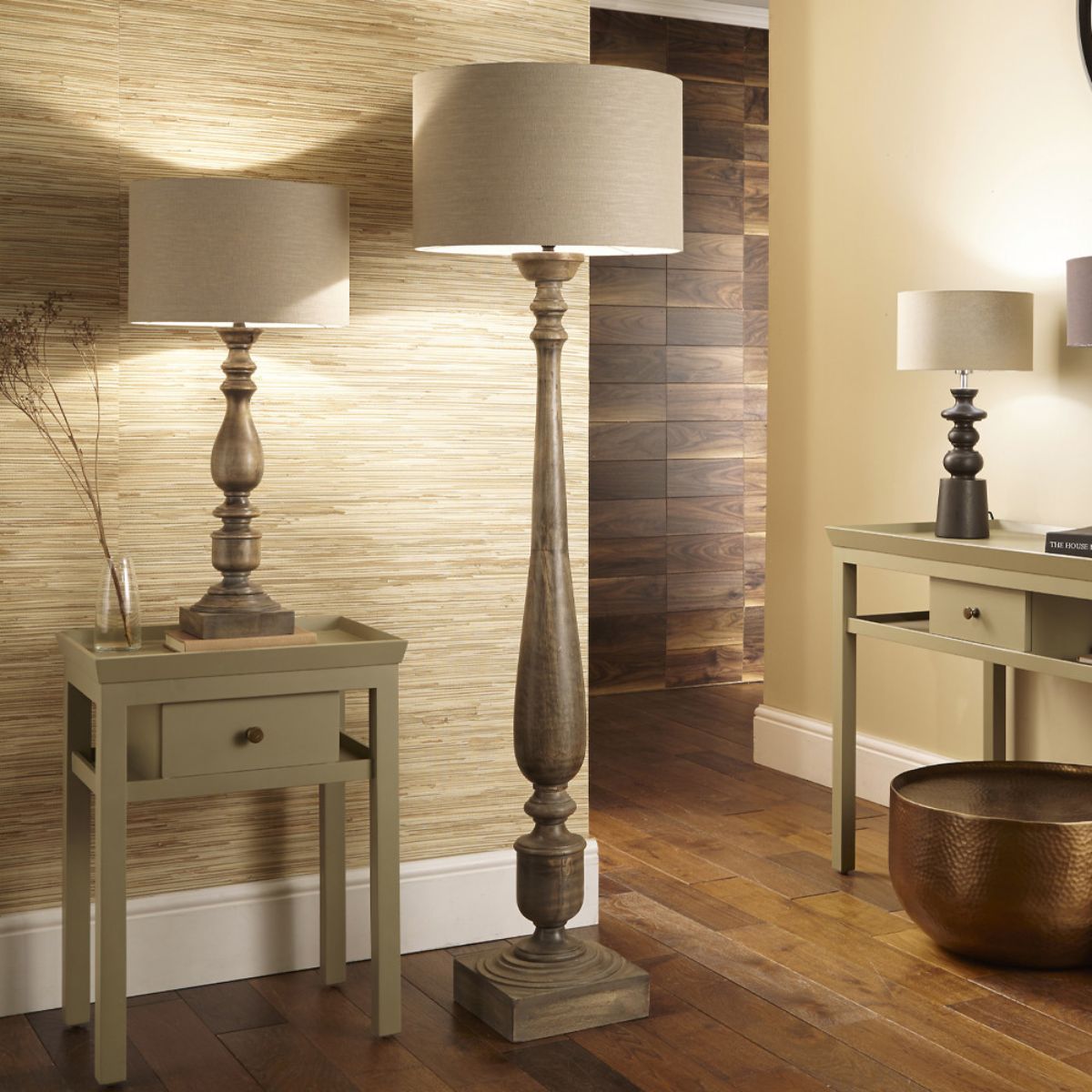 Pacific Lifestyle Alia Grey Wash Turned Mango Wood Floor Lamp Base