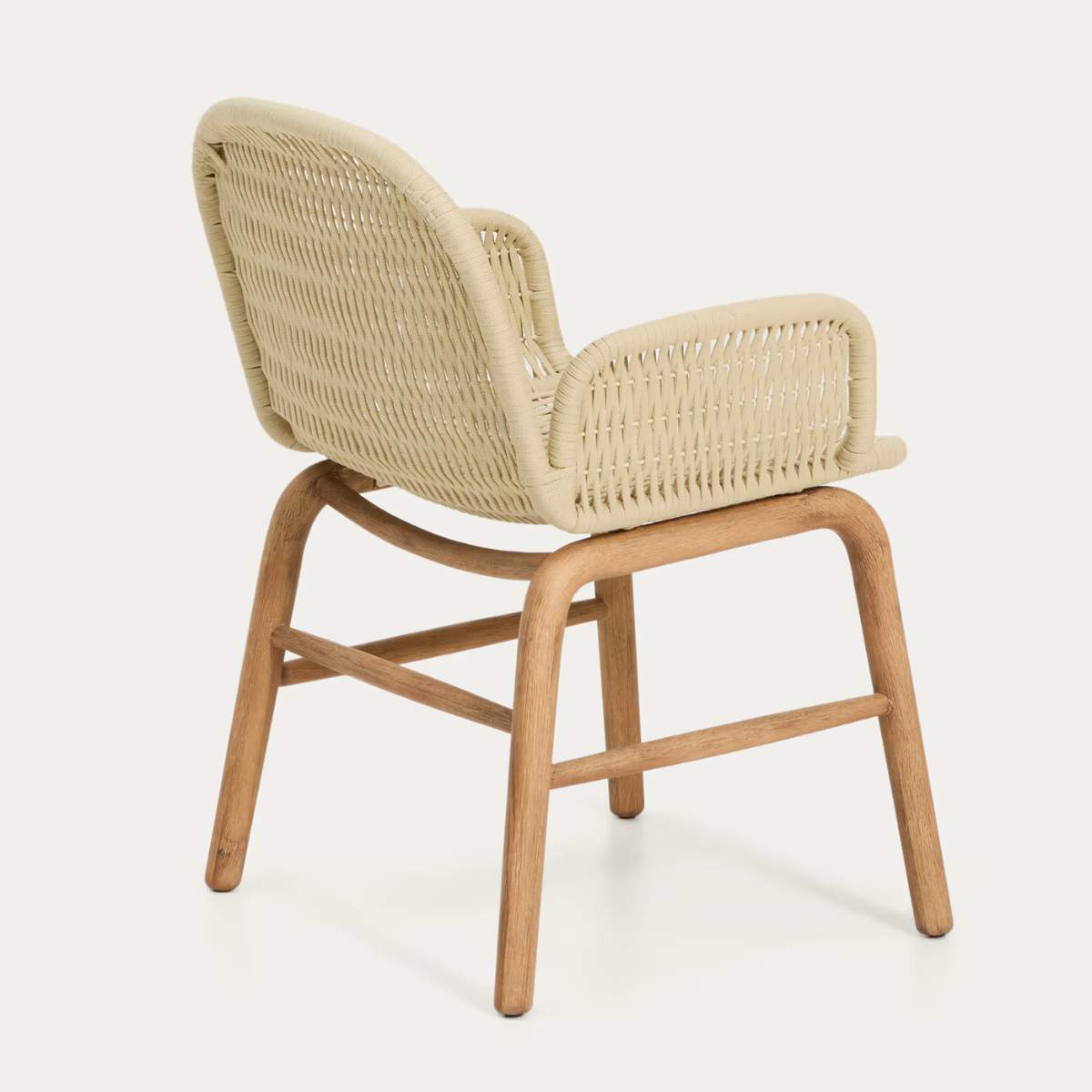 Kave Home Alipa chair with armrests in FSC 100% solid acacia wood and dark grey rope cord