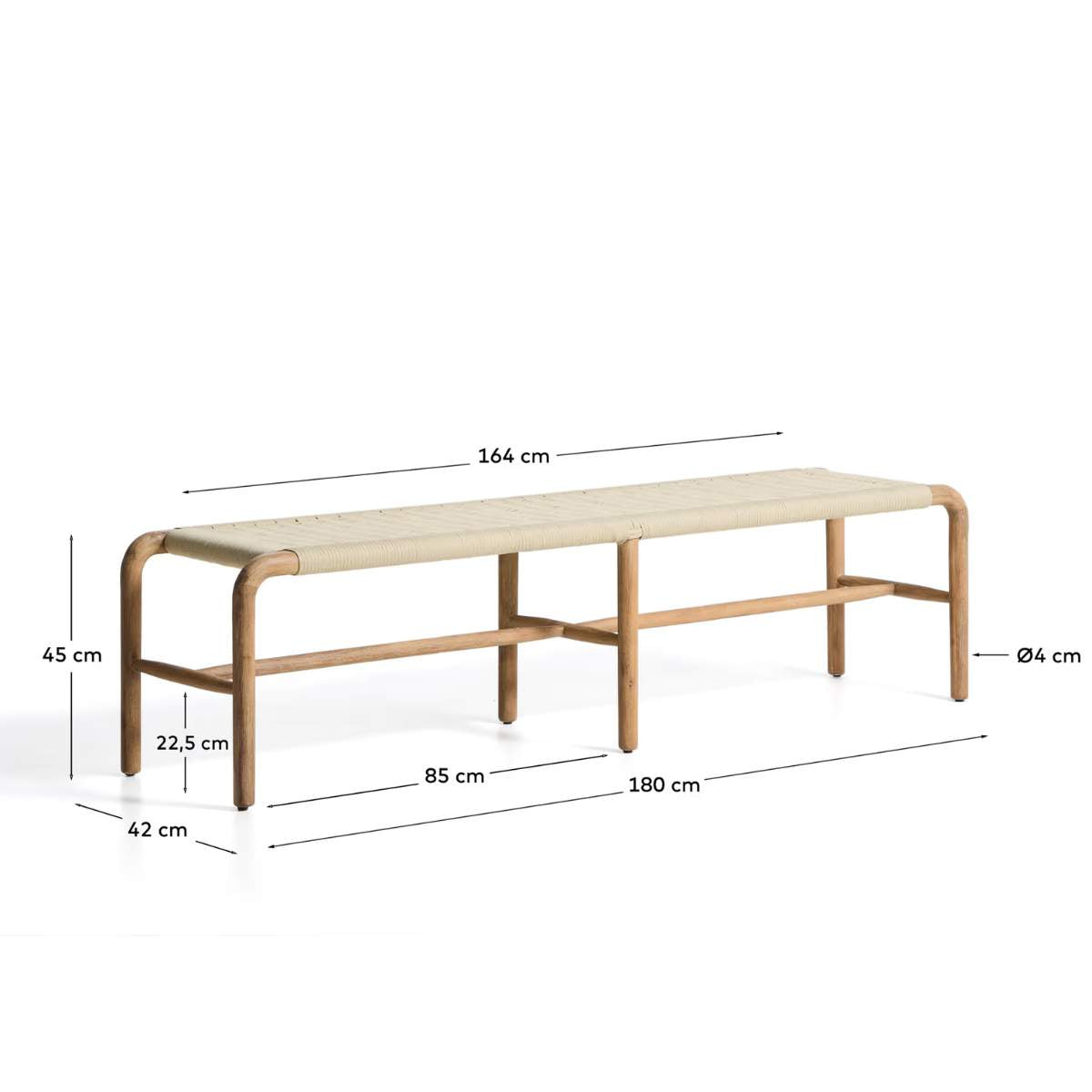 Kave Home Alipa bench in FSC 100% solid acacia wood and dark grey rope cord 200 cm