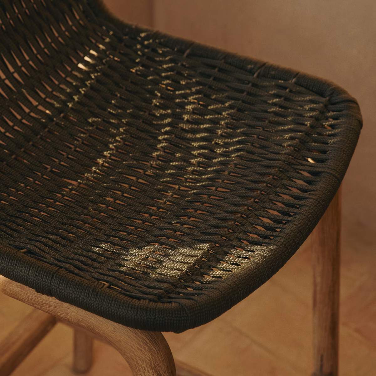 Kave Home Alipa stool in FSC 100% solid acacia wood and dark grey rope cord 75 cm
