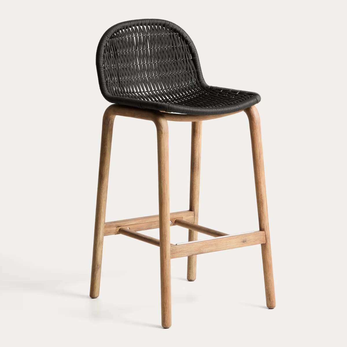 Kave Home Alipa stool in FSC 100% solid acacia wood and dark grey rope cord 75 cm